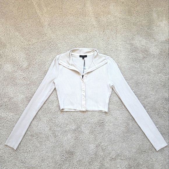 New With Tags! The Range Alloy Ribbed Cropped Button Long Sleeve Size Xs - Picture 2 of 7